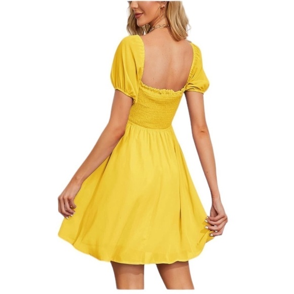 Byinns Sweetheart Neckline Dress Smocked Puff Short Sleeve Dress Size Large - Picture 3 of 17